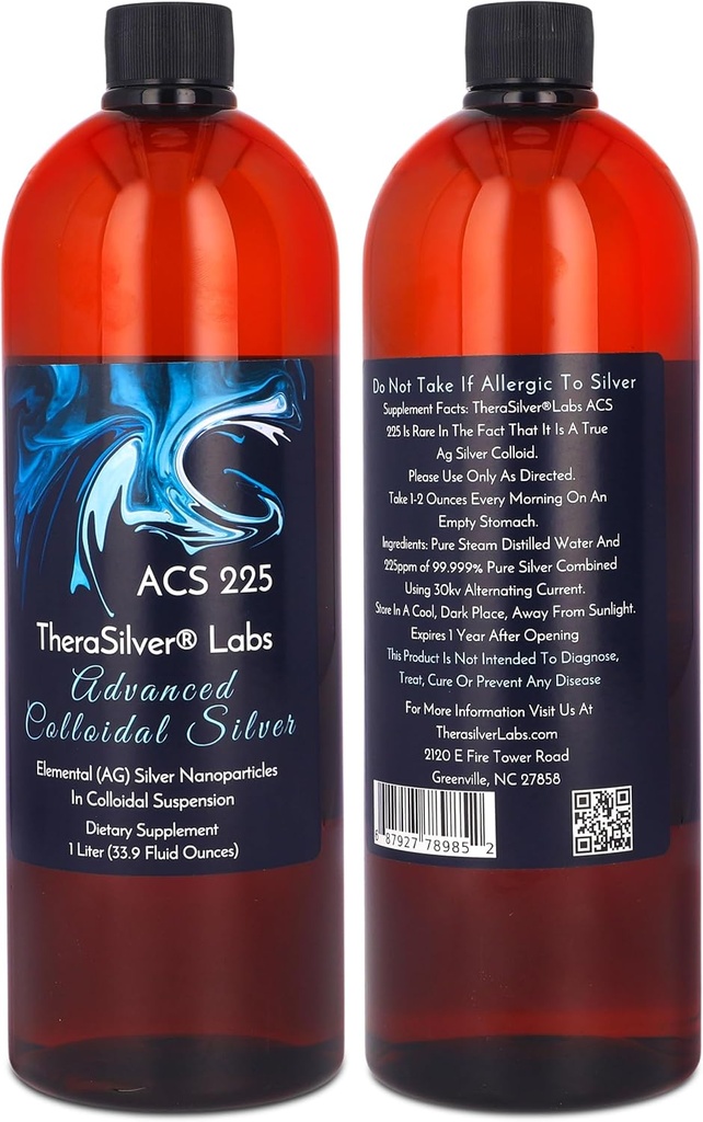 TheraSilver-TheraSilver Labs ACS 225-προηγμένα κολλοειδές ασήμι Liquid-225 PPM-Pure Βιοενεργά Nano σωματίδια για ανοσοποιητική υποστήριξη-32 Oz-Οικογενειακό μέγεθος