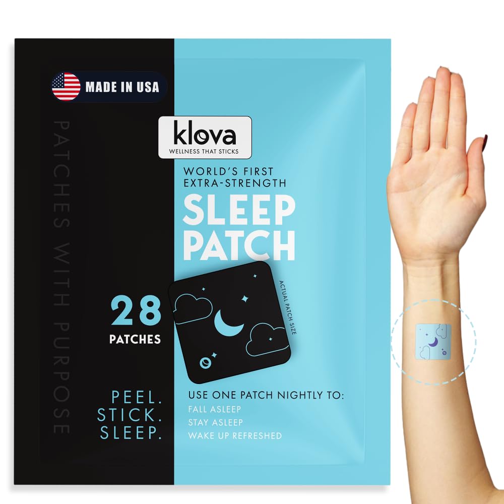 Klova Extra Strength Sleep Patches for Adults | Natural Sleep Aid with 6mg Melatonin, Valerian & L-Theanine | Non-Habit-Forming Deep Sleep Support for Men & Women | 28 Patches