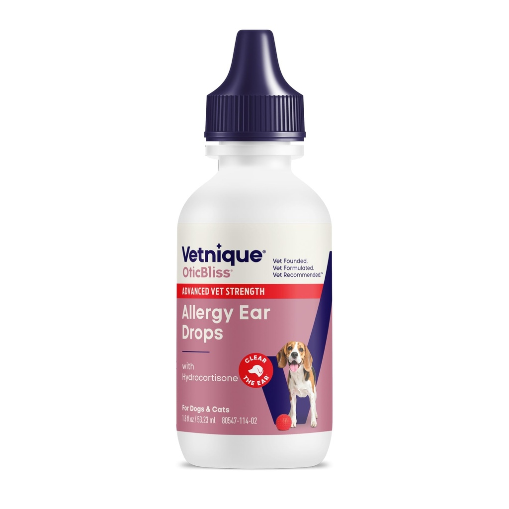 Vetnique Oticbliss Cat & Dog Ear Infection Treatment | Dog Ear Allergy Relief Drops, MicroSilver Yeast Infection Treatment for Dogs, Hydrocortisone for Itching, Redness Swelling (Ear Allergy Drops)