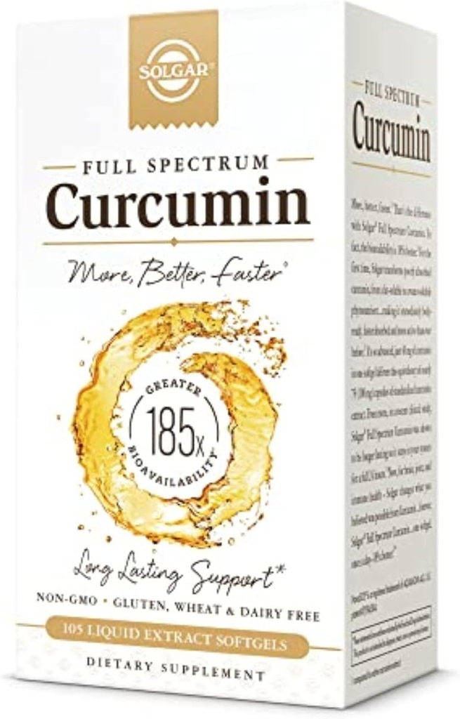 Solgar Full Spectrum Curcumin - 105 LiCaps - Superior Absorption - Brain, Joint & Immune Health - Vegan, Gluten-Free, Non-GMO, Dairy Free - 105 Servings