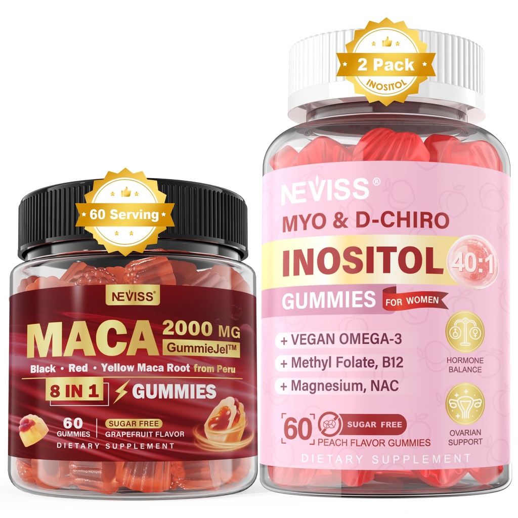 Χωρίς ζάχαρη NAVIS 1Pack Maca Root Filled Gummies & 2Pack Myo-Inositol & D-Chiro Inositol Gummies