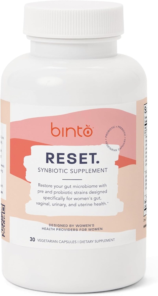 Binto Reset Synbiotic Advanced Pre and Probiotic Supplement for Women - Υποστηρίζει Digestive Health, Ενισχύει την Ασυλία, και Προάγει μια Υγιή Ισορροπία της Χλωρίδας Τύχης (30-Ημέρα Προμήθεια)