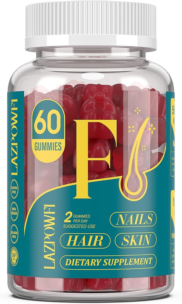 Biotin Gummies για τα μαλλιά, το δέρμα και τα νύχια - Βιταμίνες για τα μαλλιά για άνδρες και γυναίκες, 10.000mcg Max Δύναμη Βιταμίνη B7 για την ανάπτυξη των μαλλιών και ισχυρότερα νύχια,60 Counts - Cranberry Falvor