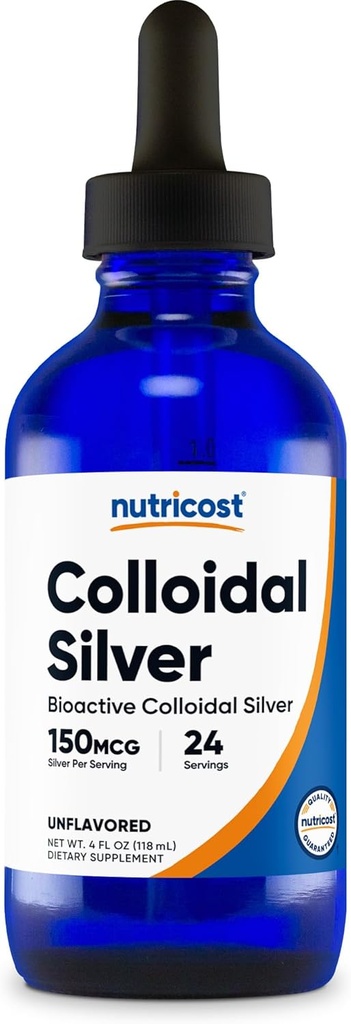 Nutricost Colloyal Silver 4oz - μπλε γυάλινα μπουκάλια κοβάλτιο, βιο-ενεργό κολλοειδές ασήμι
