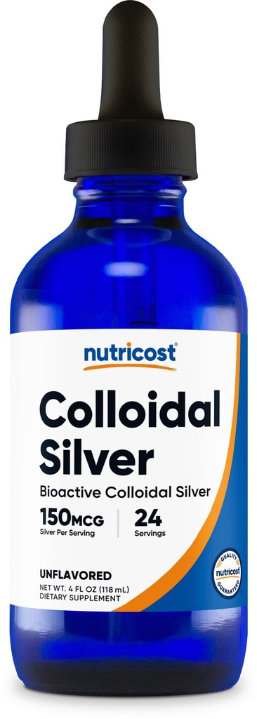 Nutricost Colloyal Silver 4oz - μπλε γυάλινα μπουκάλια κοβάλτιο, βιο-ενεργό κολλοειδές ασήμι