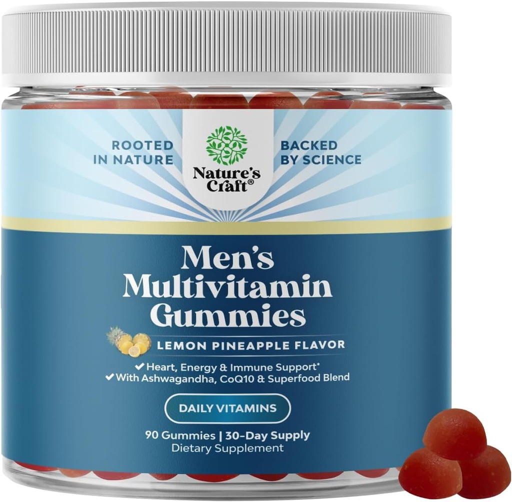 Natures Craf Men's Multivitamin Gummies with Superfood Complex - Καθημερινή Multivitamin for Men Gummies with CoQ10 and Ashwagandha for Energy and Immune Support - Ενηλίκων Gummy Essential Minerals