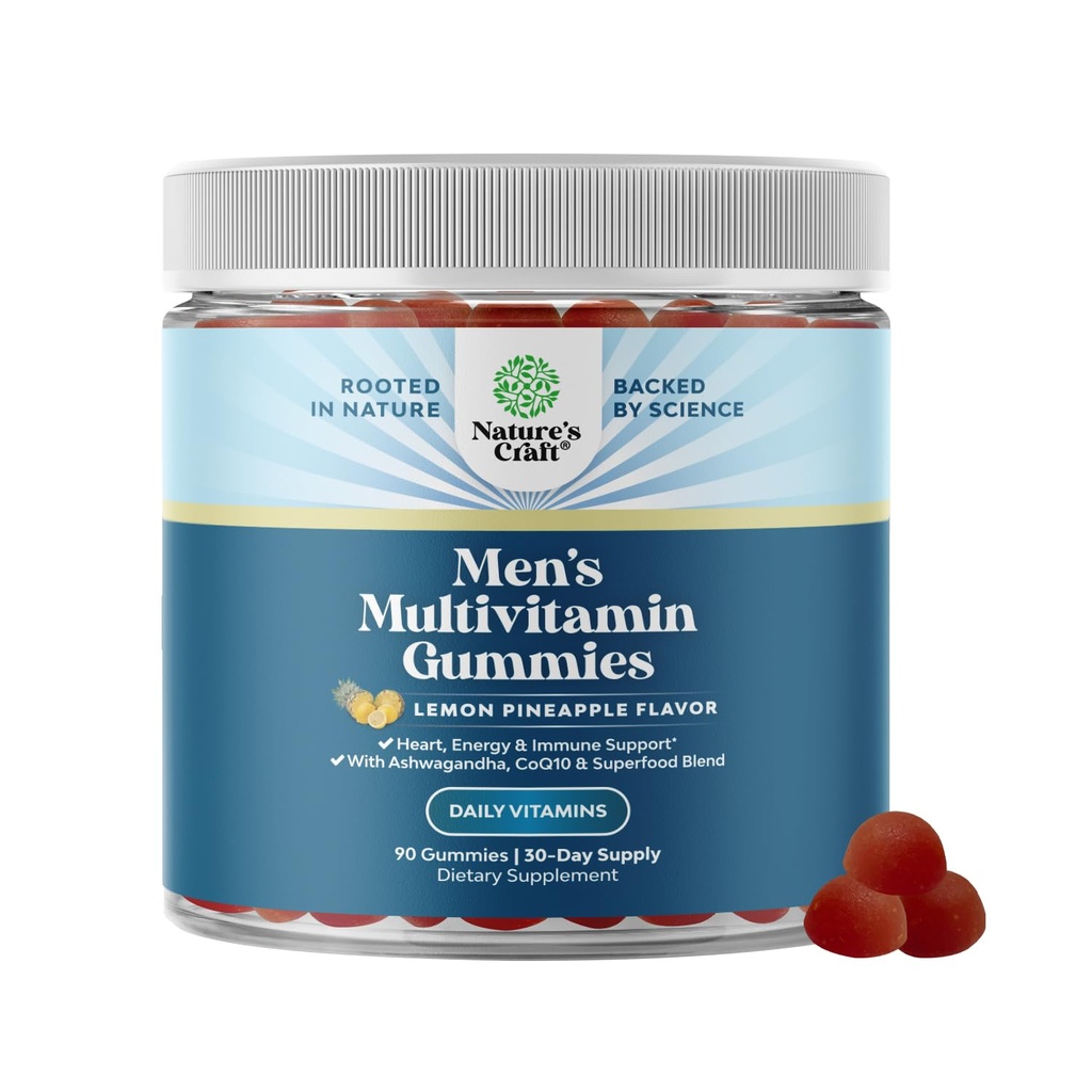 Natures Craf Men's Multivitamin Gummies with Superfood Complex - Καθημερινή Multivitamin for Men Gummies with CoQ10 and Ashwagandha for Energy and Immune Support - Ενηλίκων Gummy Essential Minerals