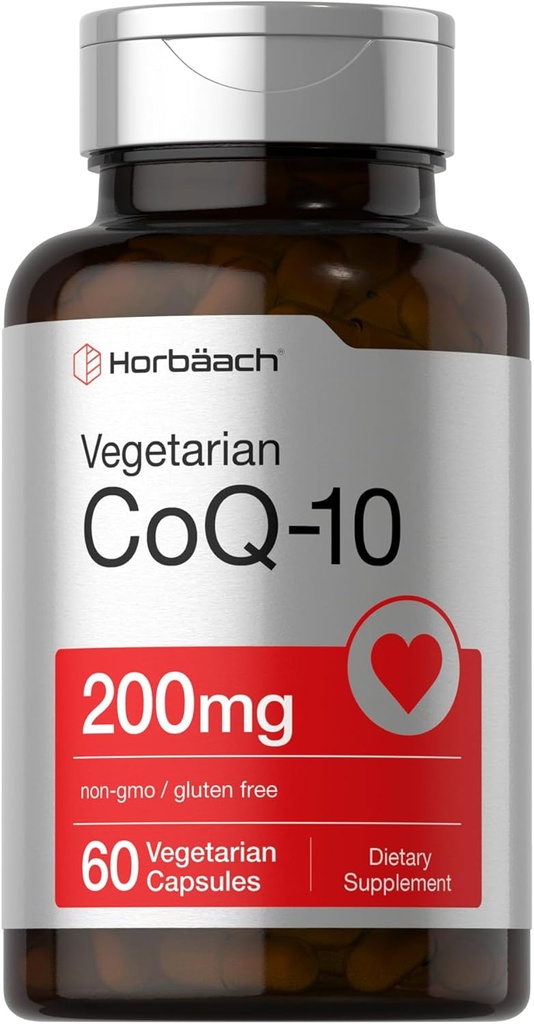 Horbäach CoQ10 200mg | with Black Pepper Extract | 60 Capsules | Vegetarian, Non-GMO, Gluten Free Supplement
