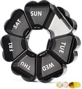 MOLN HYMY Big Pill Organizer 7 Day, Pretty Weekly Pill Box Case, Cute Girly Medicine Dispenser Container for Vitamin, Gummy, Medication, Συμπλήρωμα (Μαύρο)