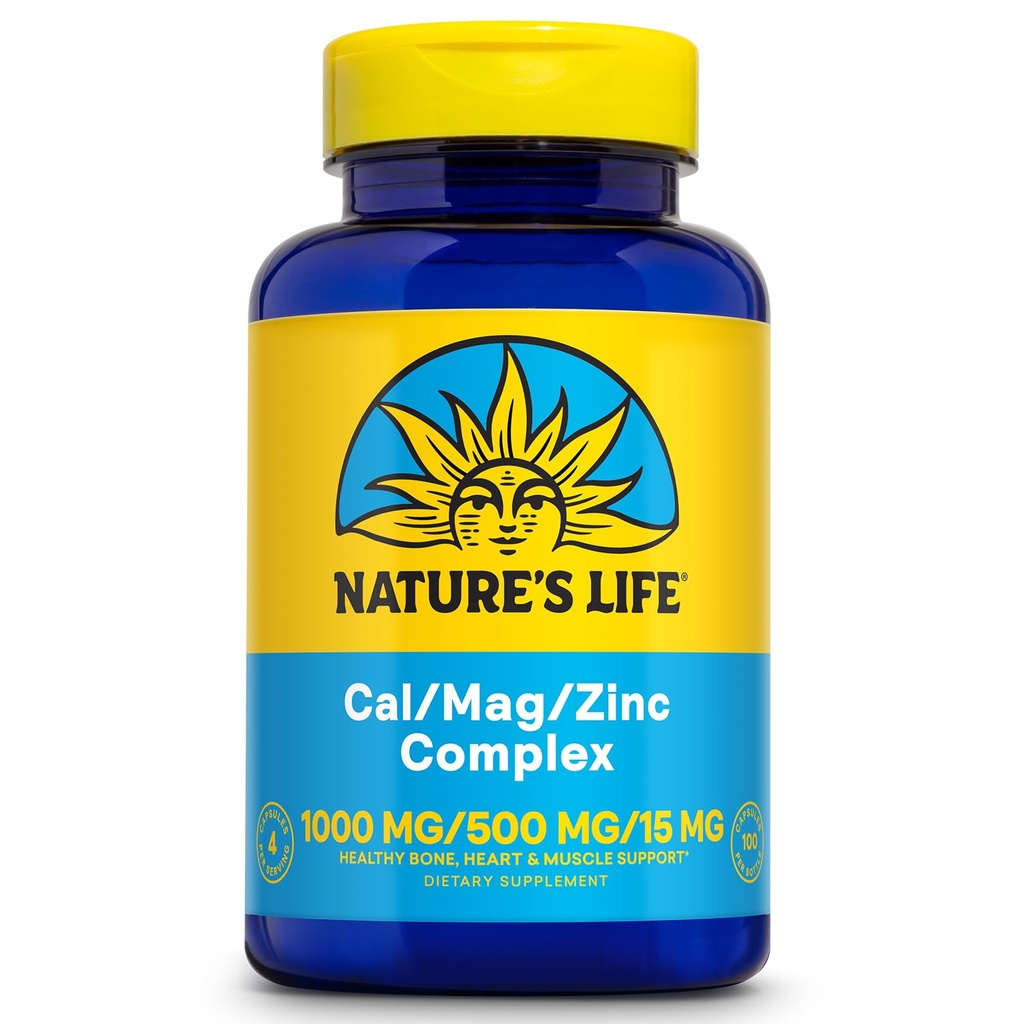ΖΩΗ ΦΥΣΗ Cal Mag ψευδάργυρος Complex 1000mg / 500mg / 15mg - Ασβέστιο Μαγνήσιο ψευδάργυρο συμπλήρωμα w/Vitamin D και βόριο - Οστική υγεία, μυών και καρδιάς Υποστήριξη για την υγεία, 60 Ημέρα Εγγύηση, 25 Serv, 100 Caps