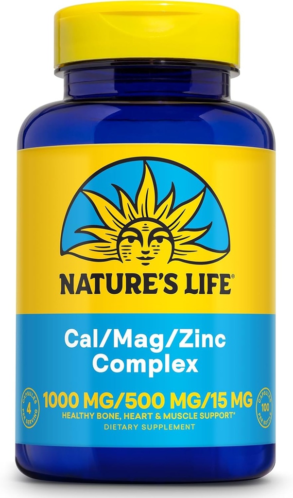 ΖΩΗ ΦΥΣΗ Cal Mag ψευδάργυρος Complex 1000mg / 500mg / 15mg - Ασβέστιο Μαγνήσιο ψευδάργυρο συμπλήρωμα w/Vitamin D και βόριο - Οστική υγεία, μυών και καρδιάς Υποστήριξη για την υγεία, 60 Ημέρα Εγγύηση, 25 Serv, 100 Caps