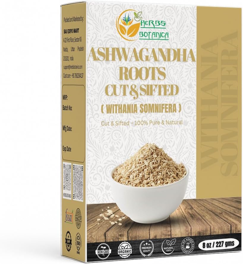 Βότανα Botanica Ashwagandha Root Tea Loose Leaf for Herbal Tea, Ashwagandha Tea Herb Συμπληρώματα, Withania Somnifera για ανοσοποιητική υποστήριξη και αντοχή 3-5 mm Κόψεις Μέγεθος 8 Oz Συσκευασία