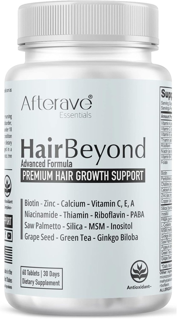 HairBeyond Advanced Hair Growth Formula Βελτιώνει την οζώδη & Scalp δύναμη για την ισχυρότερη ανάπτυξη, την προστασία της απώλειας μαλλιών, βιταμίνη Α, C, E, B Complex Saw Palmetto Silica Ψευδάργυρος Ασβέστιο Νιασίνη Thiamin Βιοτίνη