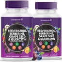 Resveratrol Berberine Grape Seed Extract Quercetin - Συμπλήρωμα πολυφαινόλης με Noni Extract, N-Acetyl Cysteine, Acai Extract - Κατασκευασμένο στις ΗΠΑ - 120 κάψουλες