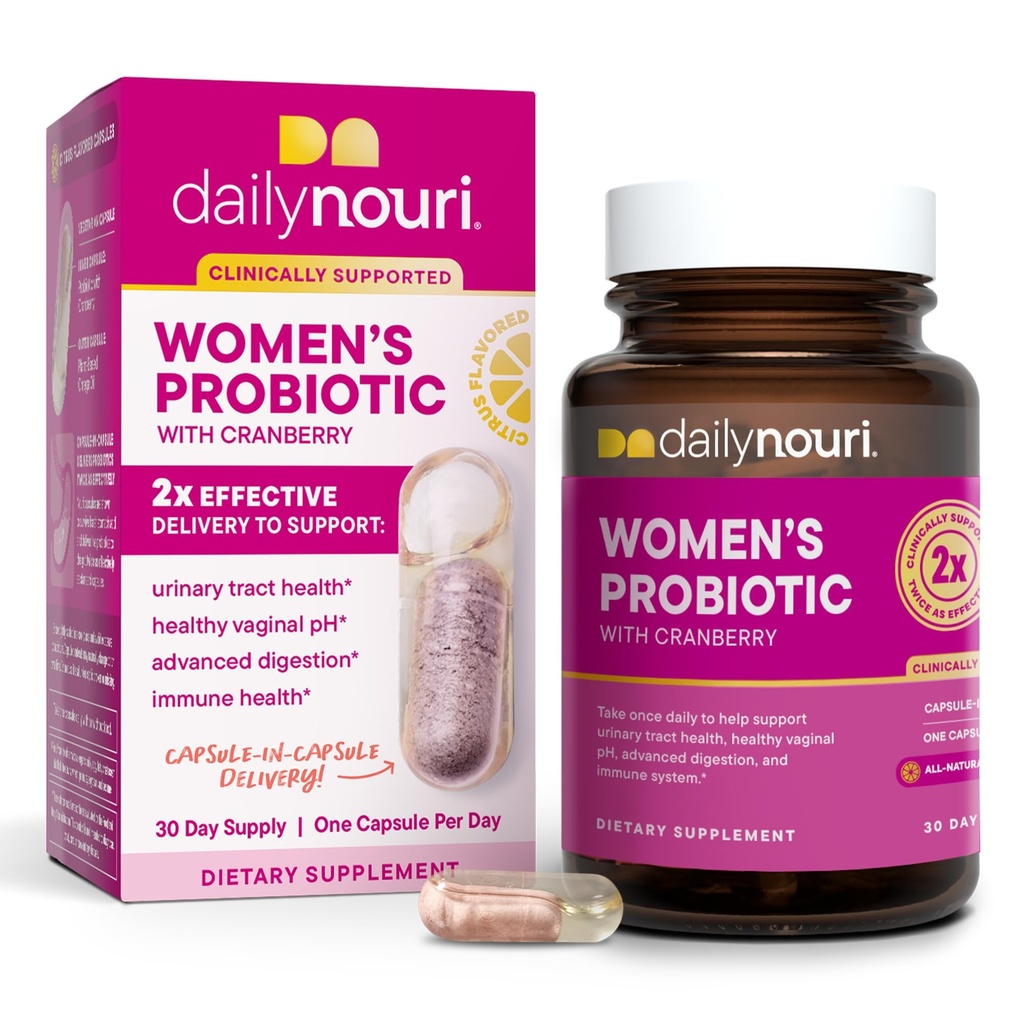 Daily Nouri Probiotics for Women | Vaginal Health + Urinary Tract Support | Vaginal pH & Microbiome Balance | 5 Clinically Studied Strains + Cranberry & Omega | 30-Day Supply