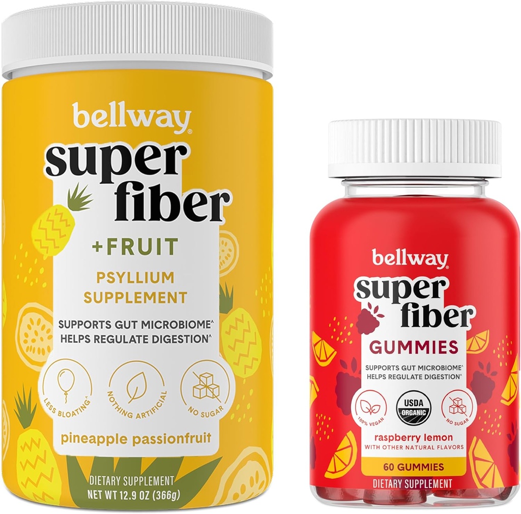Bellway Super Fiber σκόνη + φρούτα, ανανάς πάθος φρούτα Super Fiber Gummies Bundle