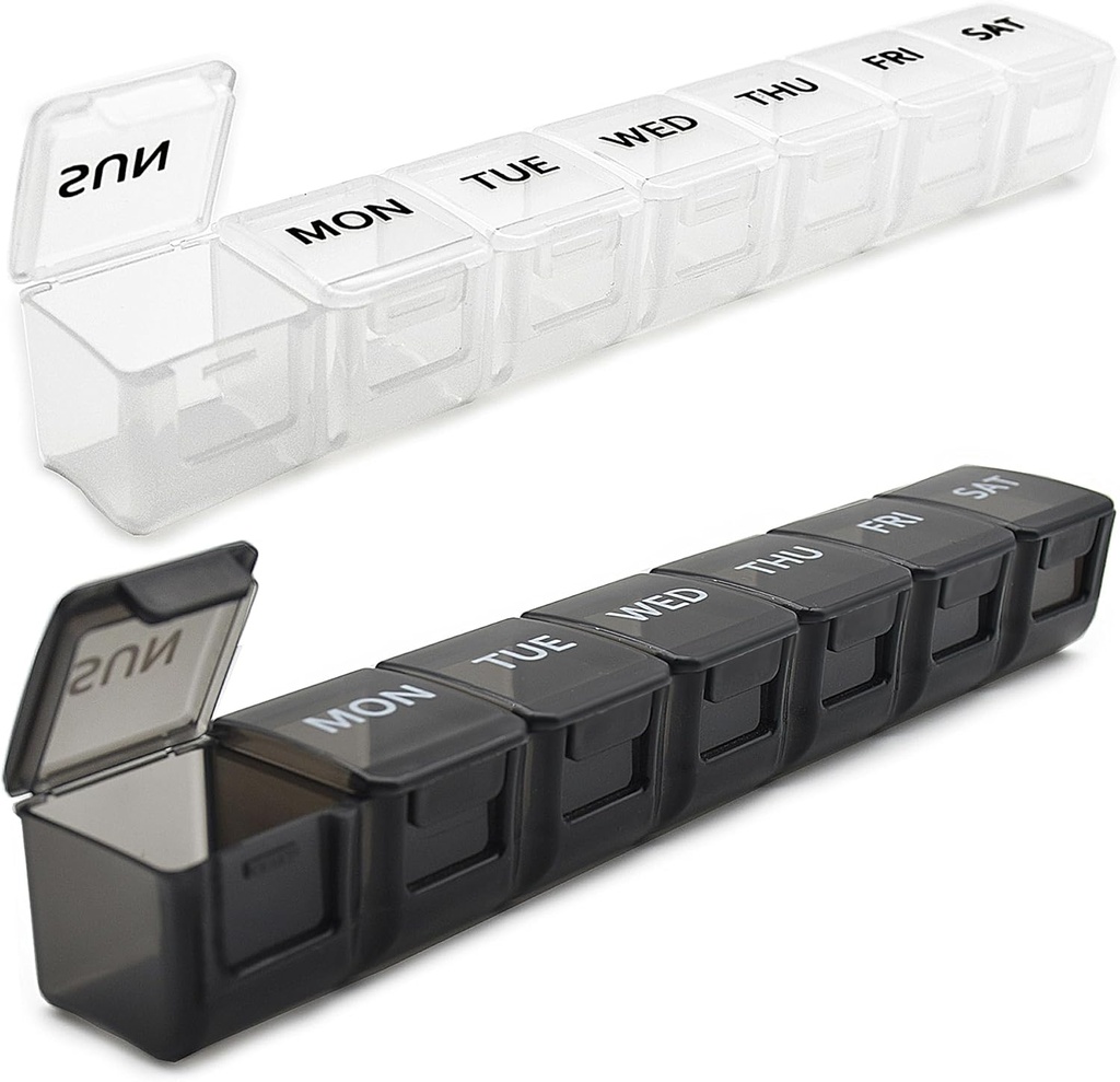2 Pack Weekly Pill Organizer, Μεγάλο 7 Day Pill Case, Daily Vitamin Case Medicine Box, AM/PM Pill Containers for Medicine Συμπληρώματα Fish Oil (White & Black)