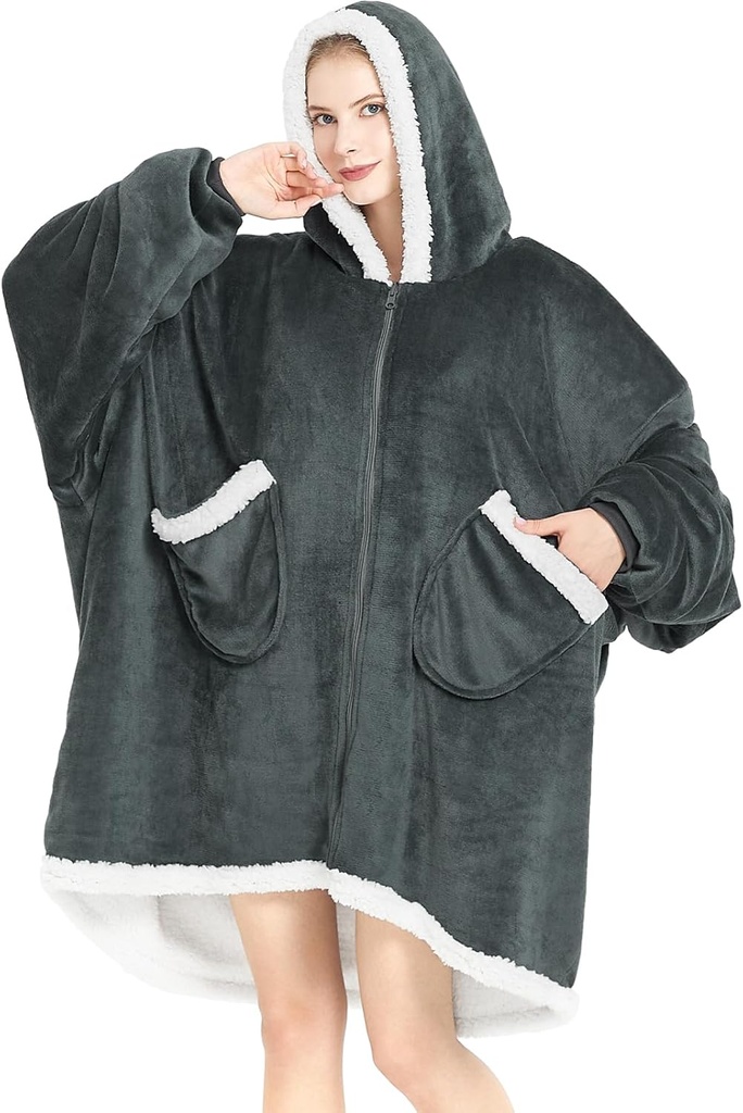 Topcee Oversized Wearable Κουβέρτα Sherpa Κουβέρτα Fleece Hoodie Άνετο μαλακό θερμικό χοντρό μεγάλο Hooded Sweatshirt - Cozy και fuzzy Κουβέρτα με Giant Pocket - Dark Grey