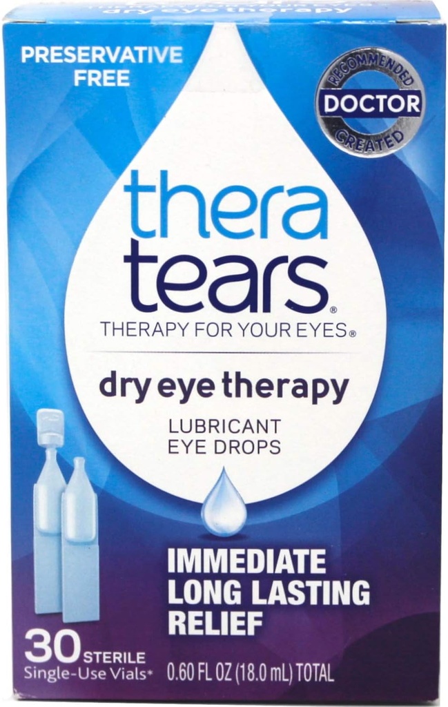 TheraTears Οφθαλμικές σταγόνες για ξηροφθαλμία, Ξηρή Οφθαλμοθεραπεία Λιπαντικές σταγόνες ματιών, συντηρητικά δωρεάν, 30 Count Single-Use Φιαλίδια