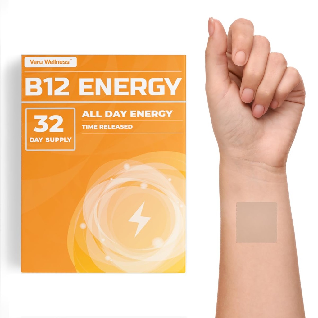 Veru Wellness B12 Energy Patch - Ενέργεια, Εστίαση - B12, C, B6, Σίδερο, Guarana και Garcinia Cambogia - Εξωτερικά Χρήση μόνο - 32 Μέτρα