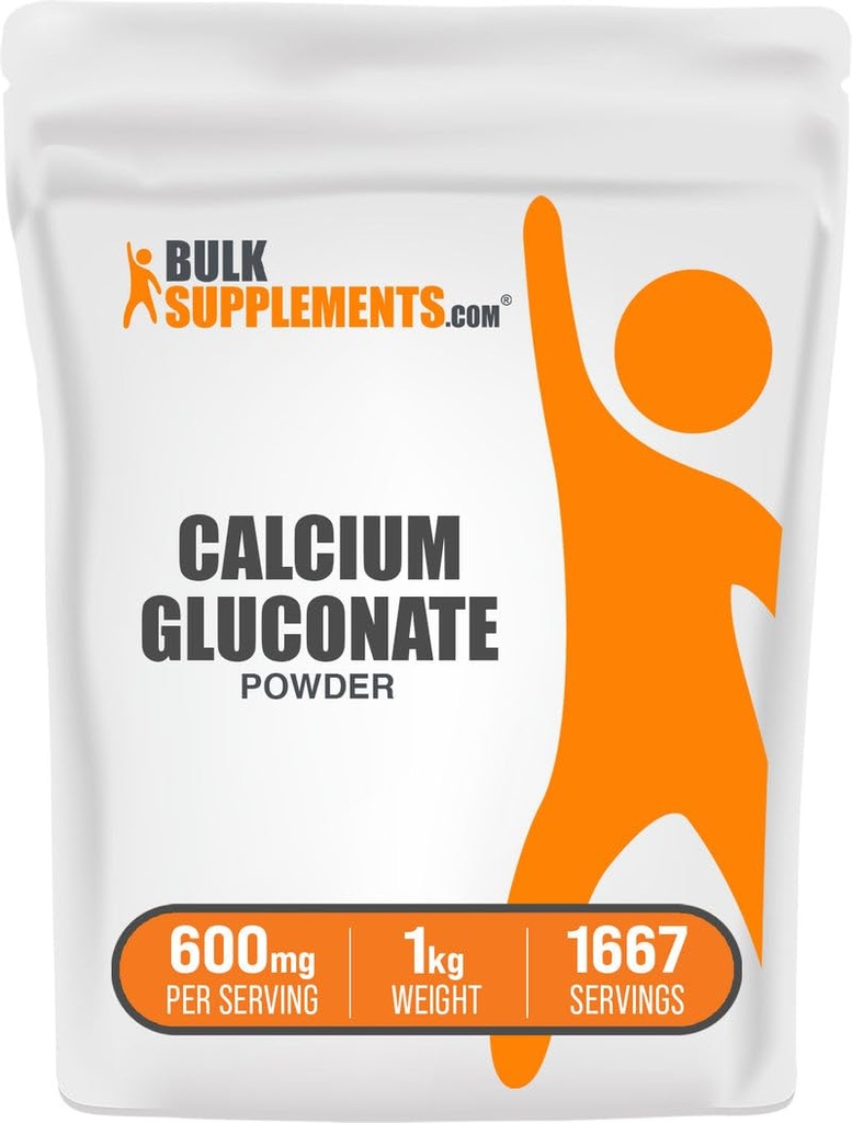 BulkSupplements.com Γλουκονικό ασβέστιο σε σκόνη - Συμπλήρωμα ασβεστίου, Εύκολα Απορροφημένο - Χωρίς γεύση & Γλουτένη, 600mg ανά σερβίρισμα, 1kg (2,2 lbs) (πακέτο των 1)