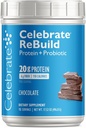 Celebrate Vitamins Rebuild Protein Powder with Probiotics & Prebiotics - 20g Whey Isolate Protein, High Fiber, for Post Bariatric Surgery Patients - Chocolate (15 Servings)