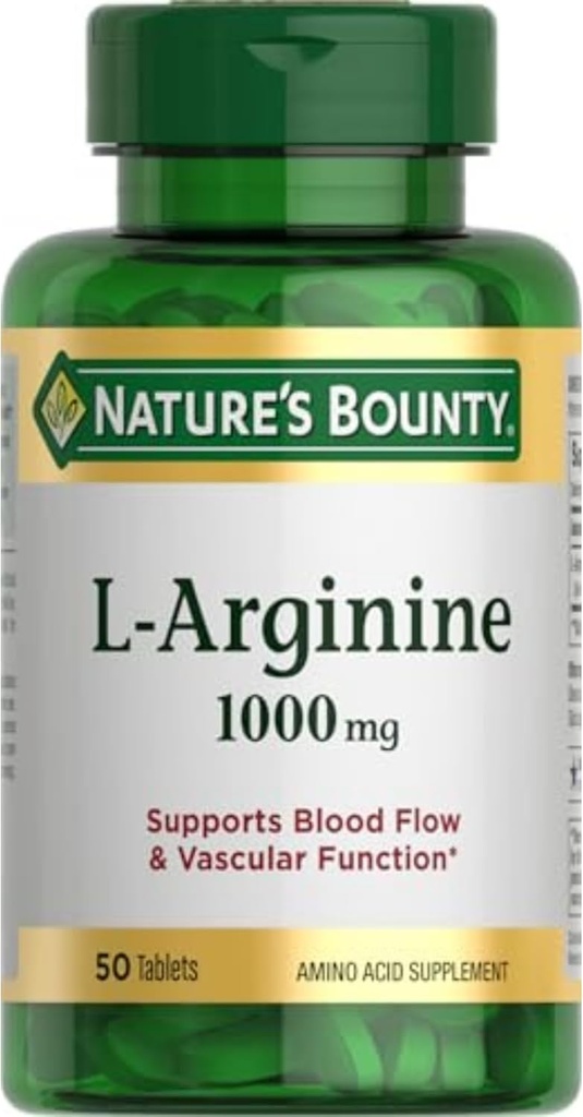 Nature’s Bounty L-Arginine 1000mg for Supporting Blood Flow and Vascular Function – Non-GMO, Gluten Free, 50 Tablets