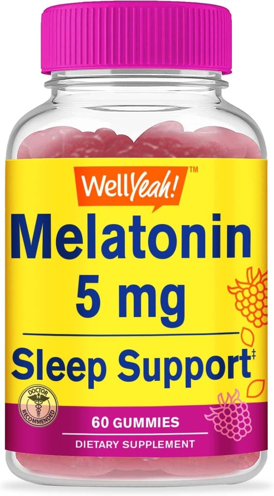 WellYeah Μελατονίνη Gummies 5 mg - Φυσικές πηγαίες Γεύσεις - συμπλήρωμα Gummy χωρίς φάρμακα - Χωρίς γλουτένη και Ζελατίνη Δωρεάν, χορτοφαγικά - 60 Gummies