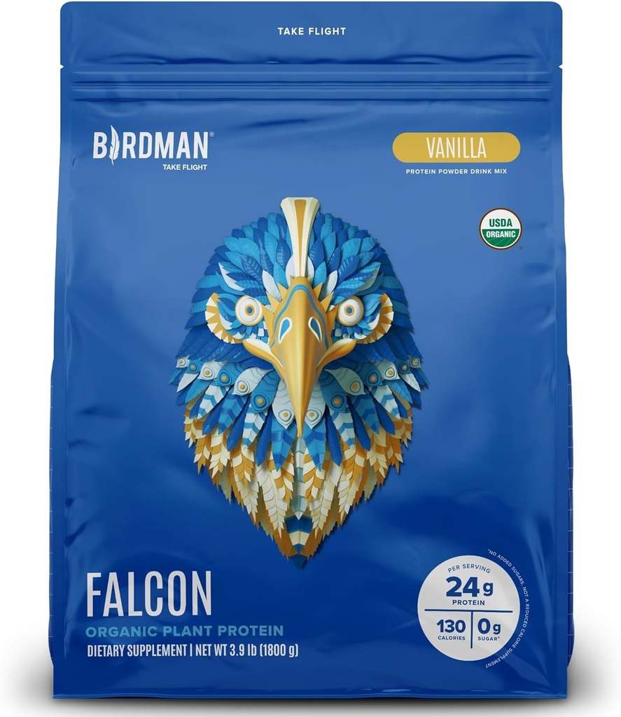 BIRDMAN Falcon Vegan Protein Powder Organic, Stevia & Sugar Free, Πρωτεΐνη με βάση το φυτό, Χαμηλό Καρβίδιο, Γαλακτοκομικά Χωρίς, Κέτο, Μη Πρωτεΐνη Whey, Προβιοτική, Πρωτεΐνη Pea 