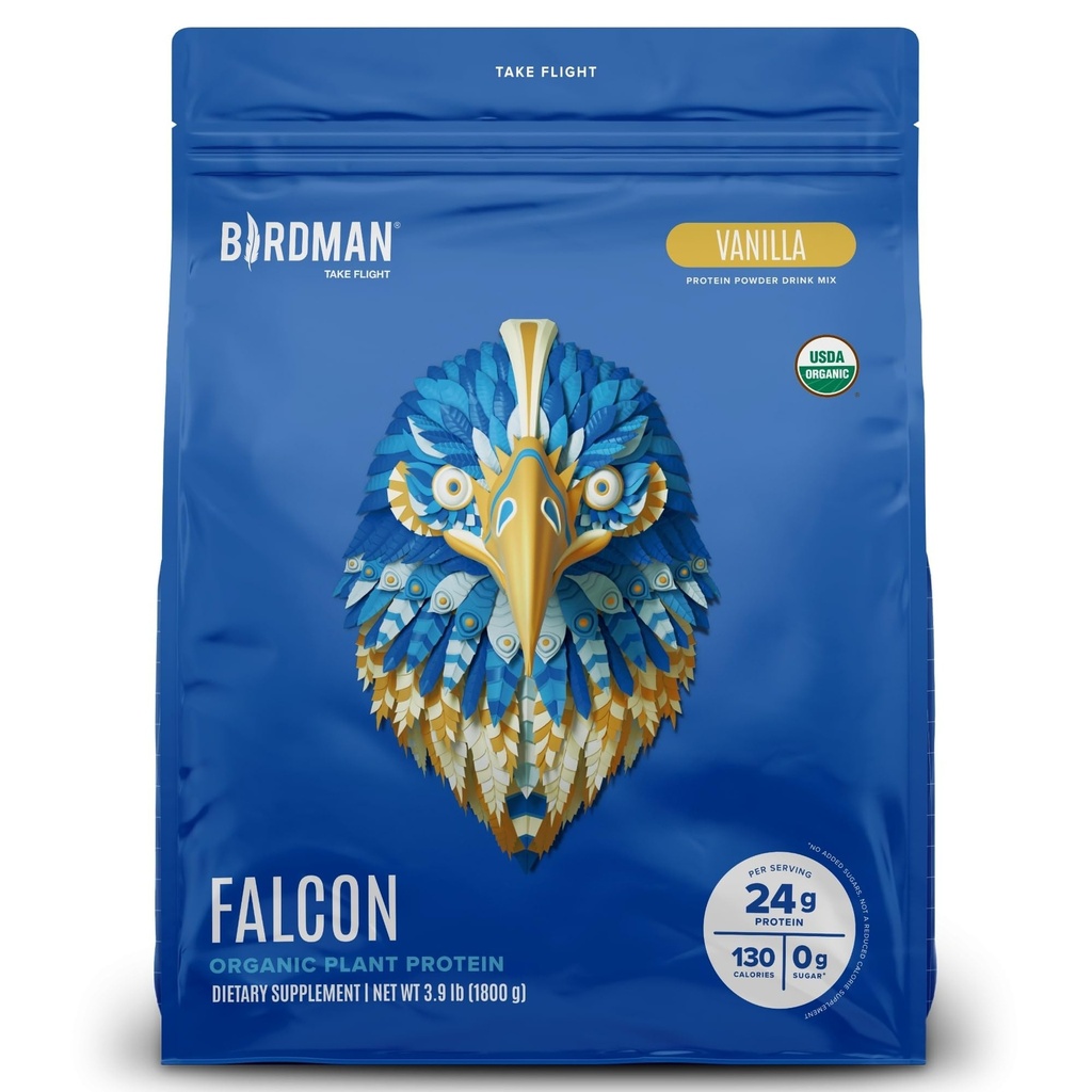BIRDMAN Falcon Vegan Protein Powder Organic, Stevia & Sugar Free, Πρωτεΐνη με βάση το φυτό, Χαμηλό Καρβίδιο, Γαλακτοκομικά Χωρίς, Κέτο, Μη Πρωτεΐνη Whey, Προβιοτική, Πρωτεΐνη Pea 