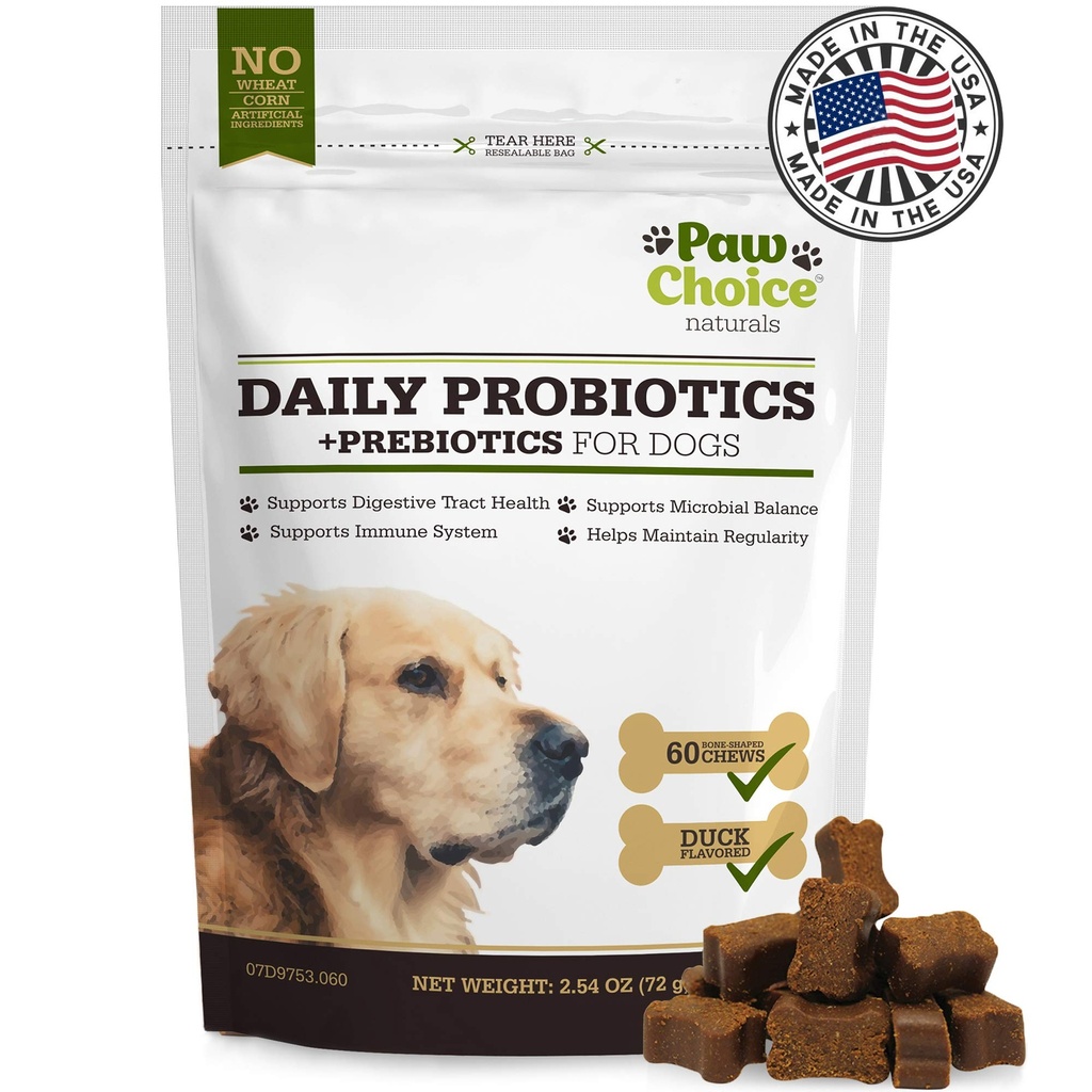 Paw Choice Probiotics for Dogs with Prebiotics - Daily Chews for Gut Health, Digestion, Regularity, and Immune Support - Φυσικό συμπλήρωμα θεραπεία Made in USA