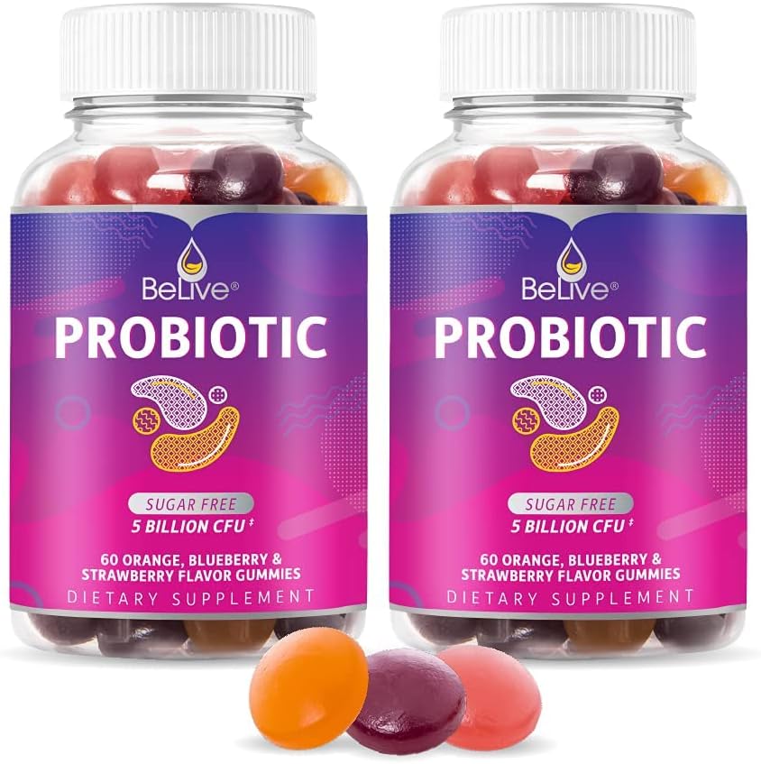 BELive Probiotic Gummies - Προβιοτικά με 5 δισεκατομμύρια CFUs για Digestive Υγεία, Άνδρες, Γυναίκες & Παιδιά Συμπληρώματα Προβιοτικά για την Ανοσολογική Υποστήριξη, Ζάχαρη Δωρεάν & Vegan – Βατόμουρο, Φράουλα & Πορτοκάλι 