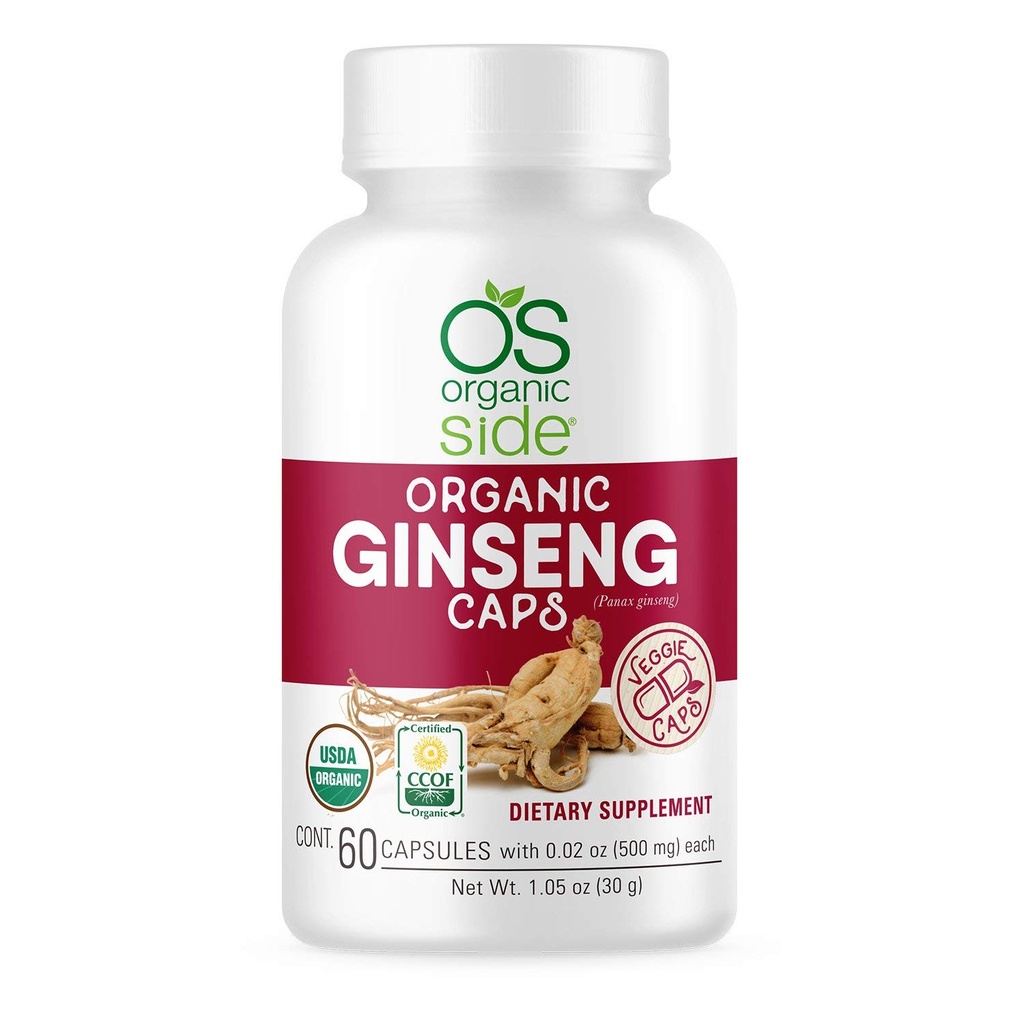OS Organic Side | Ginseng 60 Capsules | Adaptogen for Stress Relief, Energy Boost, Immune Support | Certified USDA Organic, Non-GMO, Vegan Supplement for Natural Wellness