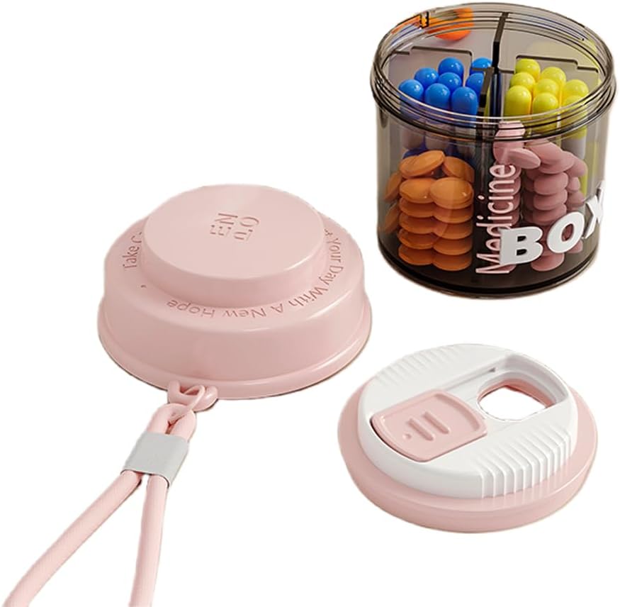 Pink Pill Box για γυναίκες Purse, μικρό κουτί χάπι, Travel Pill Organizer, 4 διαμερίσματα για μπουκάλια χάπι, ταιριάζει στην τσέπη, τσάντα Pill Organizer, Travel Pill περίπτωση (Pink)