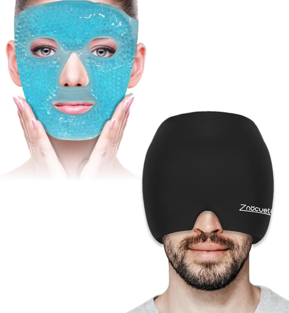 ZNÖCUETÖD Bundle of Gel Beads Ice Face Mask for Headaches, Puffy Eyes, Redness and Migraine Headache Relief Cap Hat, Head ice Pack Wrap Cooling Gel Ice Beanie Cold Cap