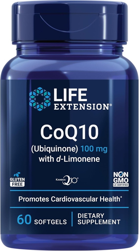 Life Extension CoQ10 (Ubiquinone) with d-Limonene – Heart Health, Fight General Fatigue, Better Absorption – Gluten-Free, Non-GMO – 60 Softgels