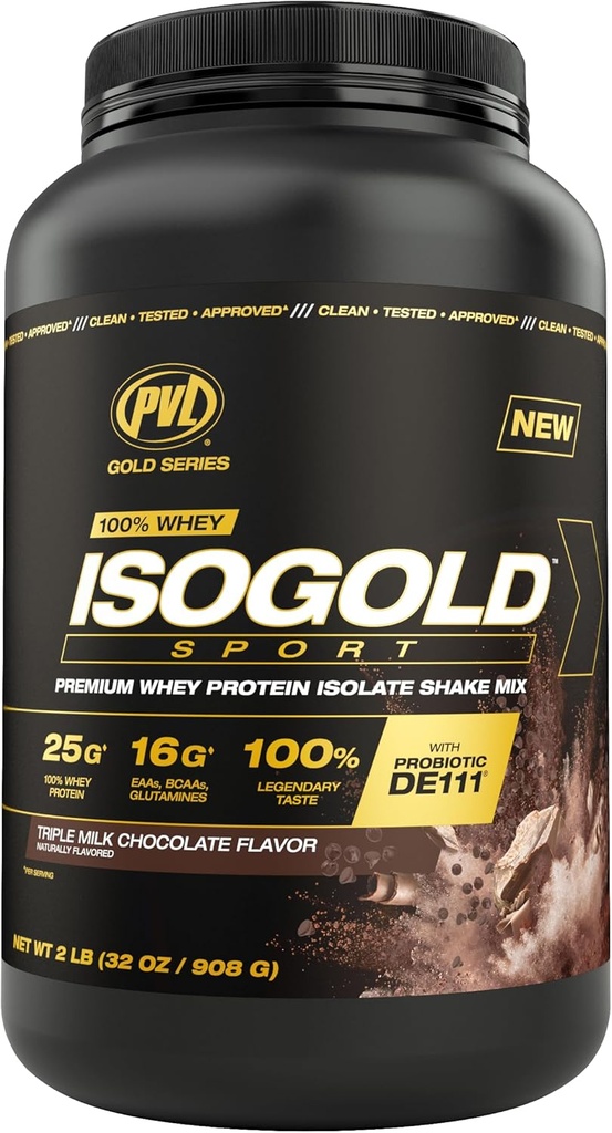 PVL Gold Series - 100% Whey ISOGOLD Sport - Premium Whey Protein Isolate Shake Mix - 2 LB - Triple Chocolate