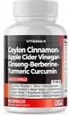 Ceylon Cinnamon, Apple Cider Vinegar, Turmeric - Gluco Health Support - Panax Ginseng, Berberine, Bitter Melon Milk Thistle Fenugreek - Non GMO – Made in USA – 60ct
