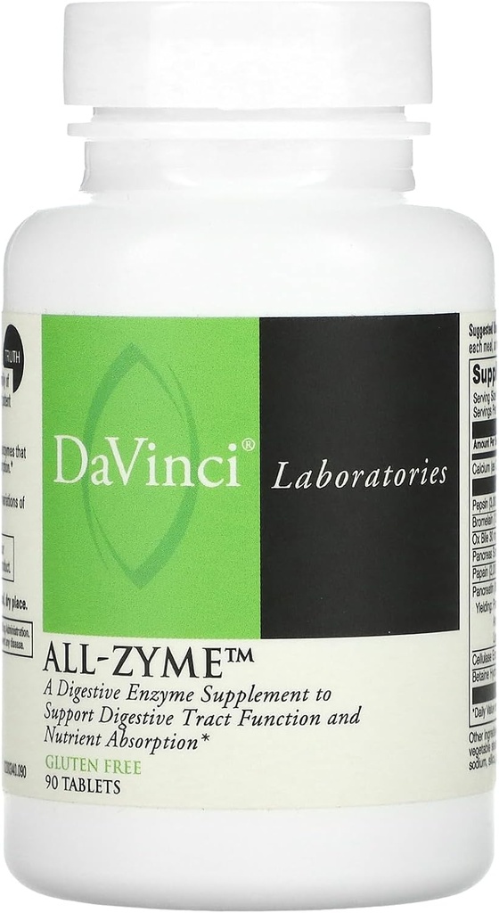 Davinci Laboratories – All- Zyme, Proteolytic Enzymes and Digestive Enzyme Supplement, Bloating, Gas, Constipation, and Joint Health, Non- GMO Ingredients, 90 Tablets