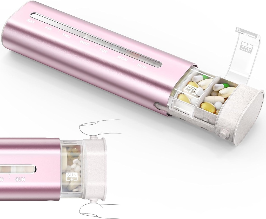 Zannaki Aluminum 7 Day Weekly Pill Organizer, Portable Travel Pill Case with Three Layer Seal, Μεγάλη Χωρητικότητα Χαριτωμένο Daily Pill Box, Hill Holder Container για Βιταμίνες, Χάπια, Συμπληρώματα και Φάρμακα
