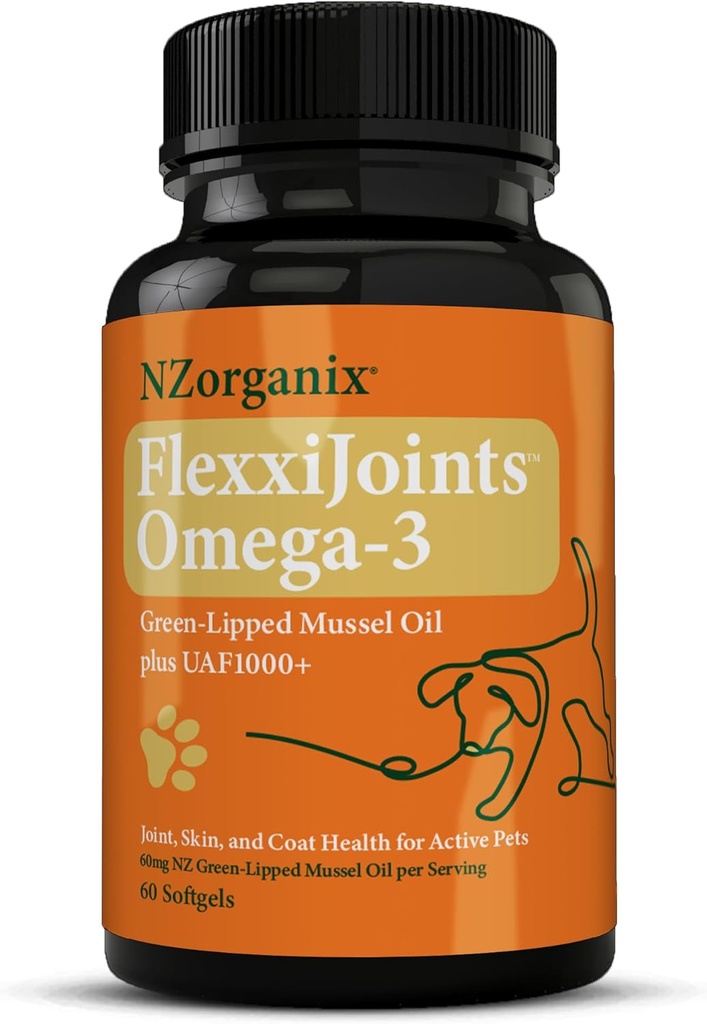 FlexxiJoints Omega-3 Hip and Joint Supplement • Oil Omega-3 για σκύλους • 100% Πράσινο-Liped της Νέας Ζηλανδίας Mussels (60 Softgels)