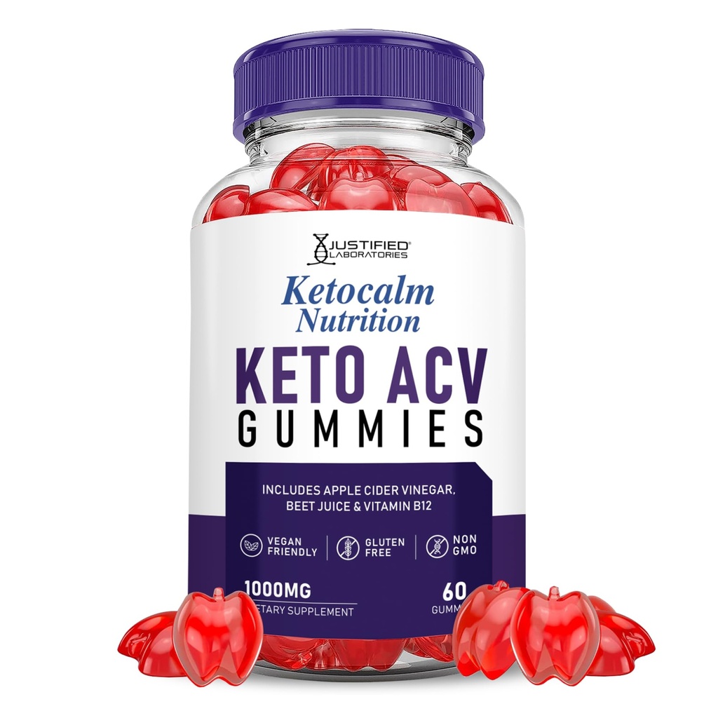 Justified Laboratories Ketocalm Keto ACV Gummies (1000 mg) - 60 Count - Formulated with Apple Cider Vinegar, Folate & Vitamin B12 - Non-GMO, Vegan, Gluten Free - 30 Servings