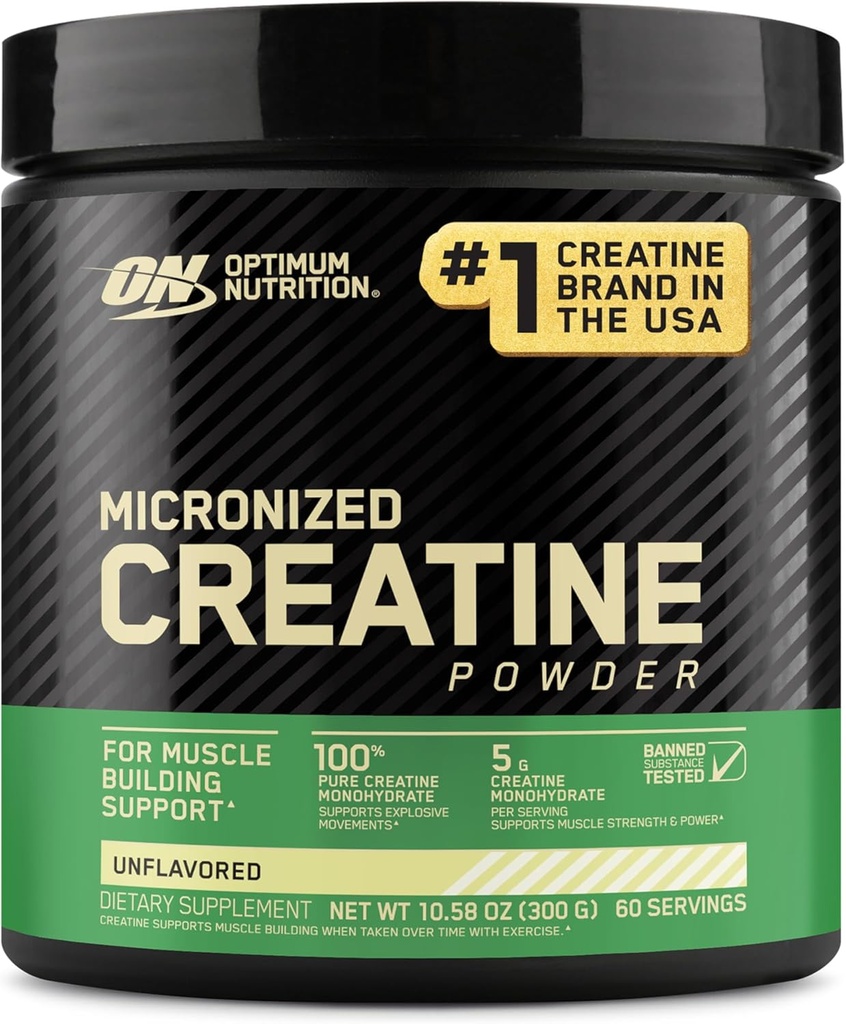 Optimum Nutrition Micronized Creatine Monohydrate Powder, Unflavored, 60 Servings, 300 Grams (Packaging May Vary)