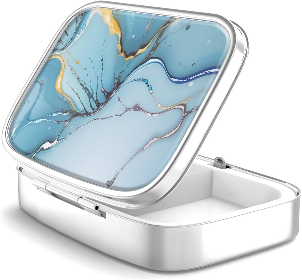 Κουτί Χάπια 2 Διαμερίσματος Ιατρική Χάπια περίπτωση, Portable για Pocket ή Purse Κουτί Χάπια Διακοσμητική Μεταλλική Ιατρική Βιταμινική Οργανωτής Μοναδικό δώρο (Bule Μάρμαρο)