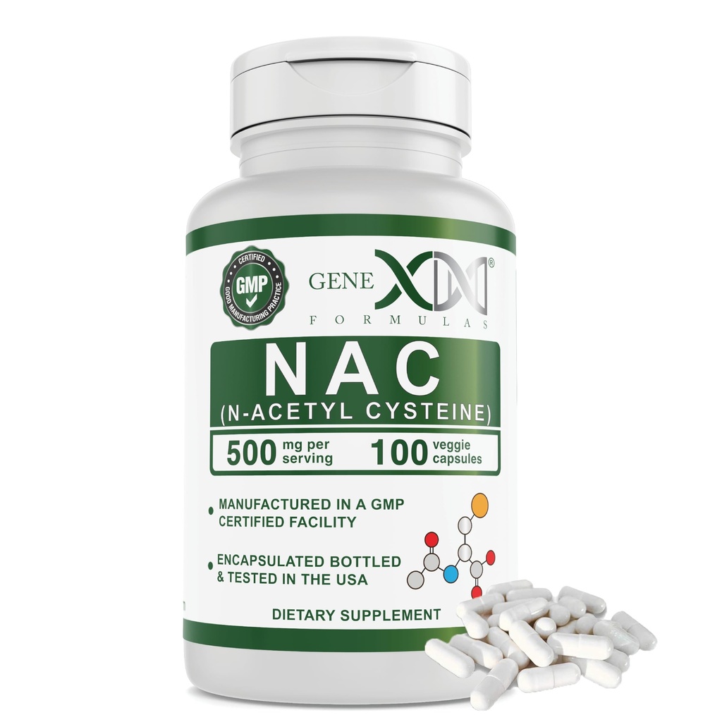 Genex Formulas NAC 500mg (100 κάψουλες) N-Acetyl Cysteine, Υποστηρίζει την υγεία του ήπατος - Μη-ΓΤΟ, Χωρίς γλουτένη, Vegan (3 μήνες προμήθεια)
