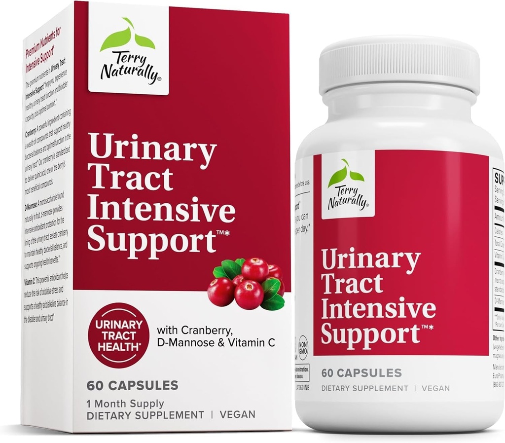 Terry Φυσικά urinary Tract Intensive Support - Συμπλήρωμα με Cranberry για την υποστήριξη της ουροδόχου κύστης - Συμπλήρωμα για την υγεία των νεφρών με D-μαννόζη & βιταμίνη C - 60 κάψουλες (30 σερβιρίσματα)