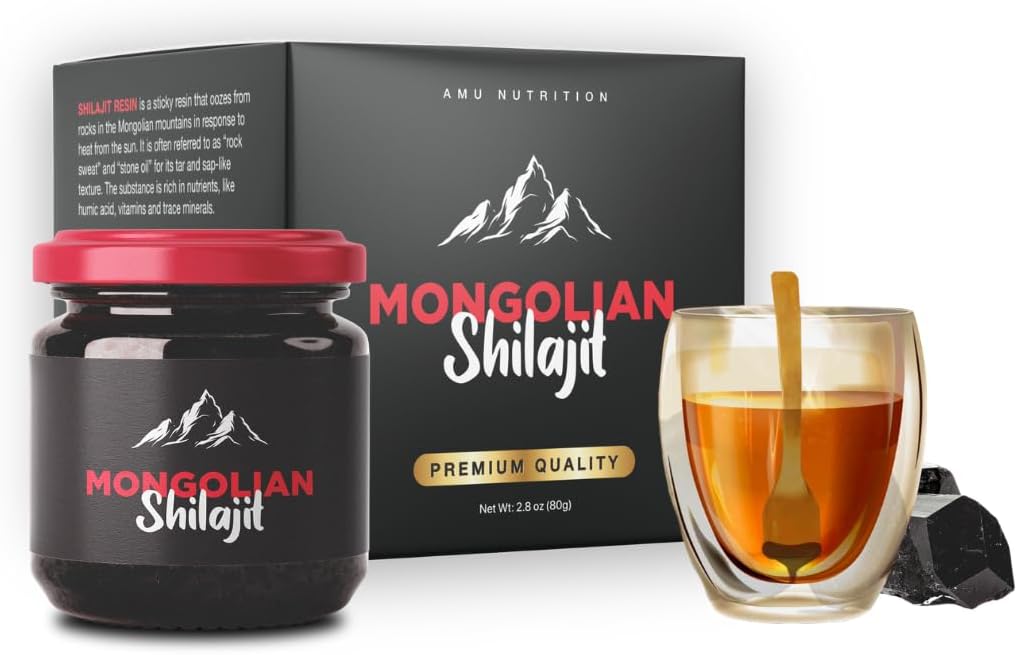 AMU NUTRITION Pure Organic Mongolian Shilajit Resin - Himalayan Shilajit Supplement for Men and Women, 100% Pure, Natural, and Black Shilajit Resin - Natural Source of Fulvic Acid (50 Gram)