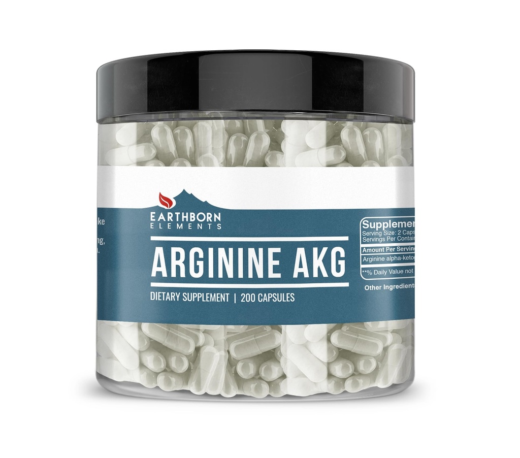 Earthborn Στοιχεία Arginine AAKG 200 Κάψουλες, Αγνά & Αδιάλυτα, Χωρίς Πρόσθετα
