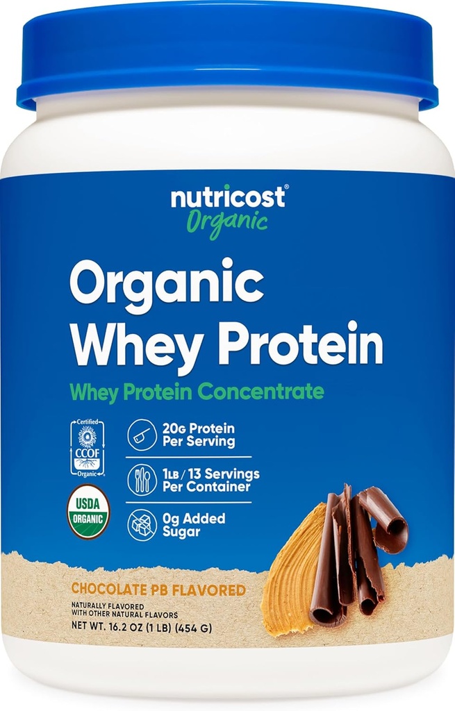 Nutricost Οργανικό συμπύκνωμα πρωτεΐνης ορού γάλακτος, Σοκολάτα Φυστικοβούτυρο Γεύση, (1LB) - Χωρίς γλουτένη, μη ΓΤΟ