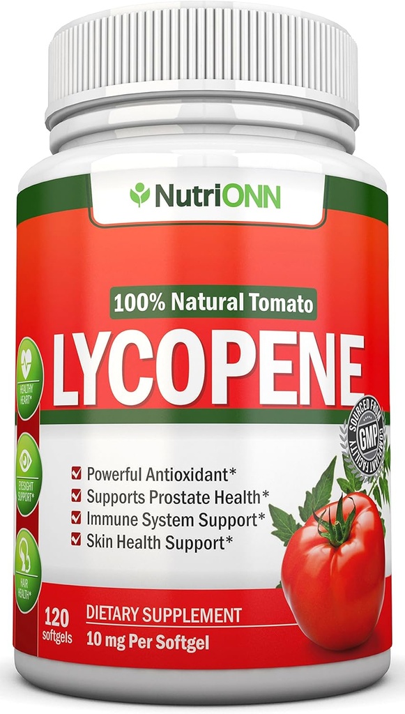 Lycopene - 10MG - 120 Softgels - 3 μήνες προσφοράς - Premium ποιότητα Αντιοξειδωτικό - 100% Φυσική ντομάτα - Μεγάλη για την υγεία του προστάτη, την υποστήριξη ανοσοποιητικού συστήματος, την υγεία της καρδιάς και την όραση υποστήριξη